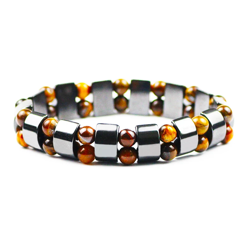 Tiger's Eye Hematite Charm Bracelets Men Tiger Eye & Hematite Bracelets for Women Natural Energy Stone Double Bracelet Jewelry