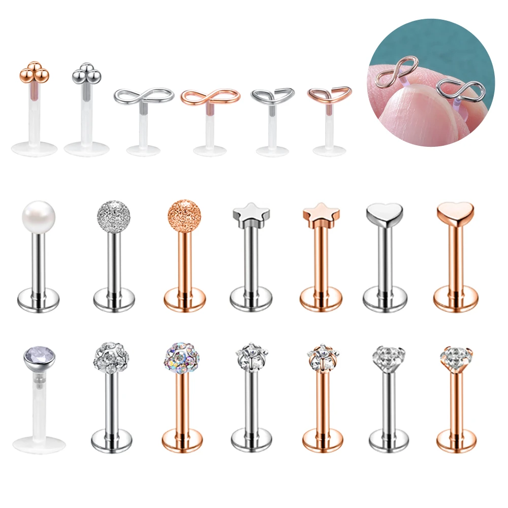 16g Stainless Steel Lip Labret Piercing Crystal Ball Monroe Lip Stud Helix Tragus Conch Piercing Cartilage Earrings