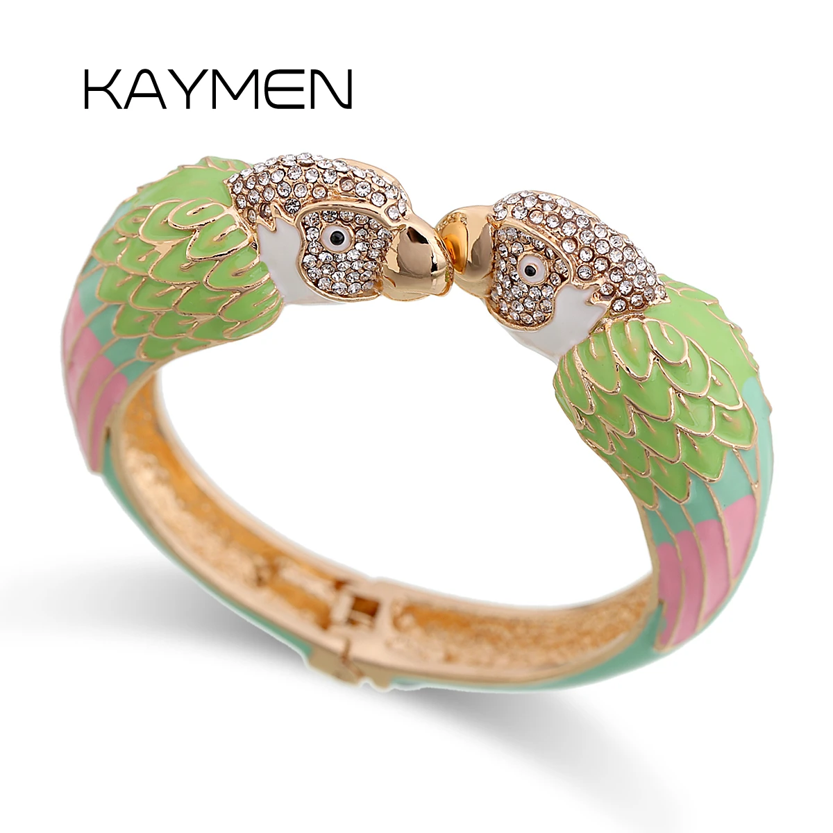 KAYMEN Hot Selling Luxury Enamel Colourfull Animal Parrot Cuff Bracelet Bangle 7 Colors for Women Girls Teens Nice Jewelry 3328