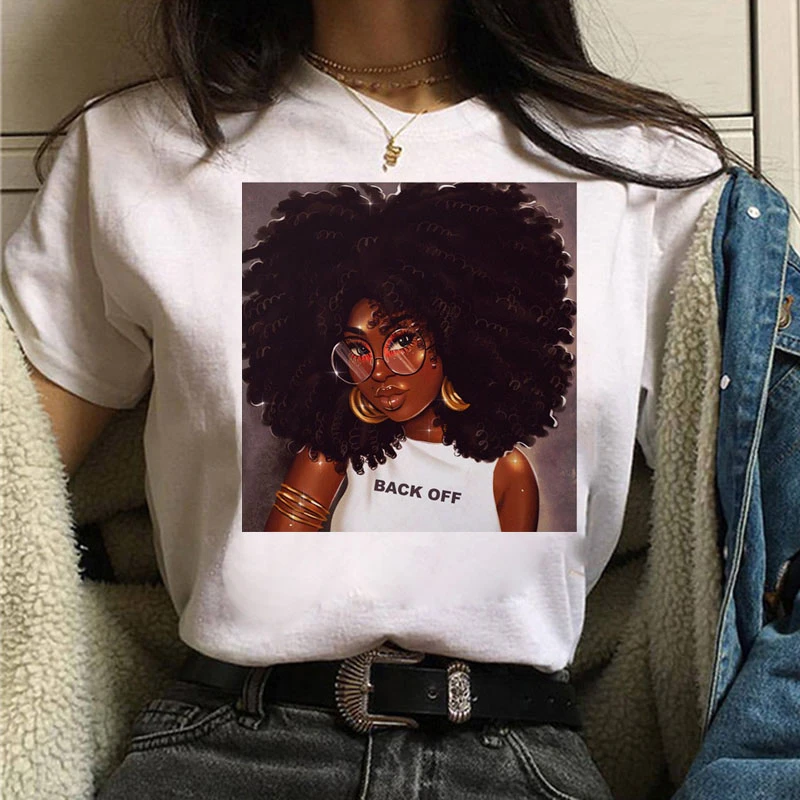 Summer Women TShirt  Melanin T Shirt Black African Curly Hair Girl Printed Tshirt Femme Harajuku Clothes Female T-shirt Tops Tee