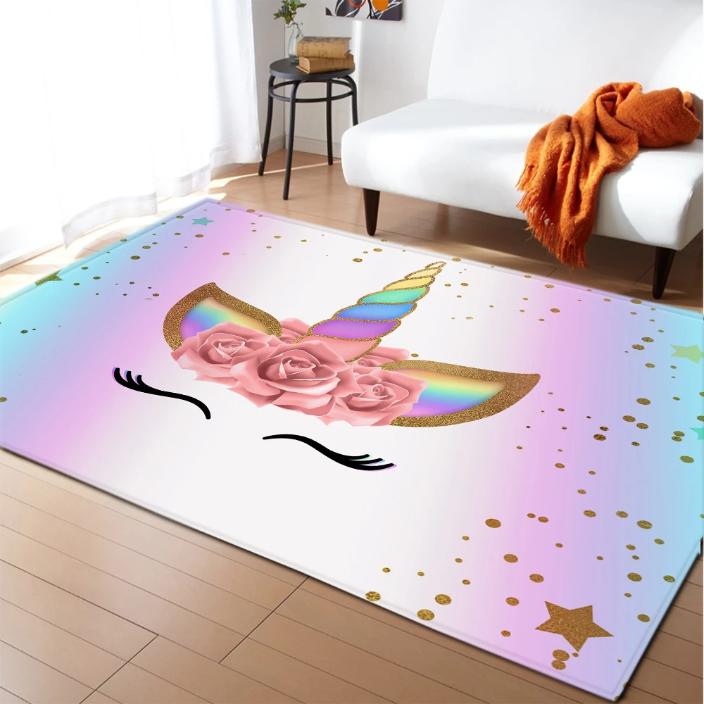 Cartoon Child Unicorn 3D printed Carpets For Living Room Bedroom Area Rug Soft flannel Kids Room play crawl Floor Mat customized