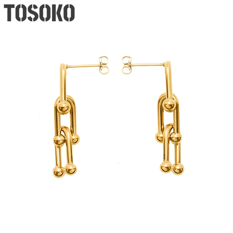 TOSOKO Stainless Steel Jewelry U-Shaped Earrings With Horseshoe Buckle  Women's Fashion Drop Earrings BSF305