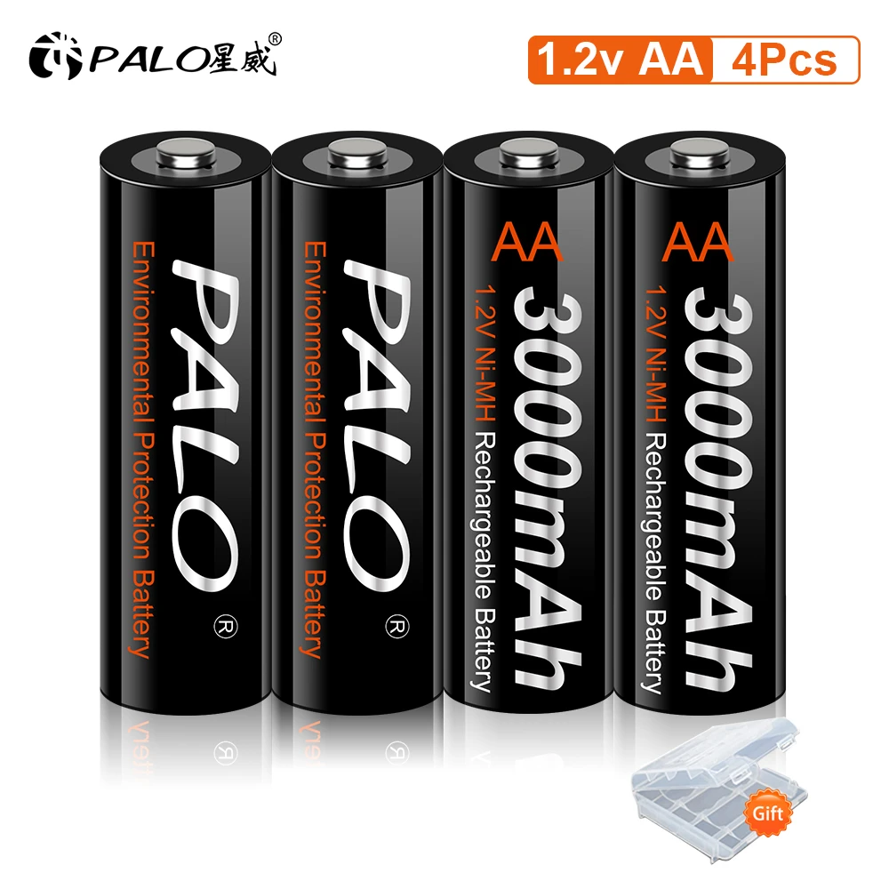 PALO AA Rechargeable Battery 3000mAh 1.2V Ni-MH 2A Batteries For camera wireless microphone Rechargeable AA Batteries AA