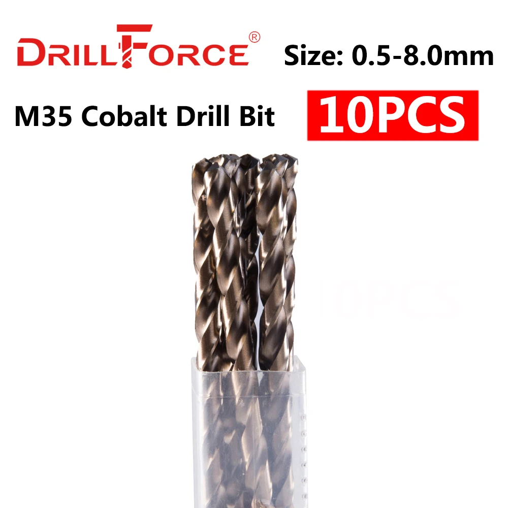 10PCS 0.5mm-8.0mm M35 HSS-CO Cobalt Drill Bits HSS Twist Drill Bit For Stainless Steel (0.5/1.5/2/2.5/3/4/4.5/5/5.5/6/6.5/7/8mm)