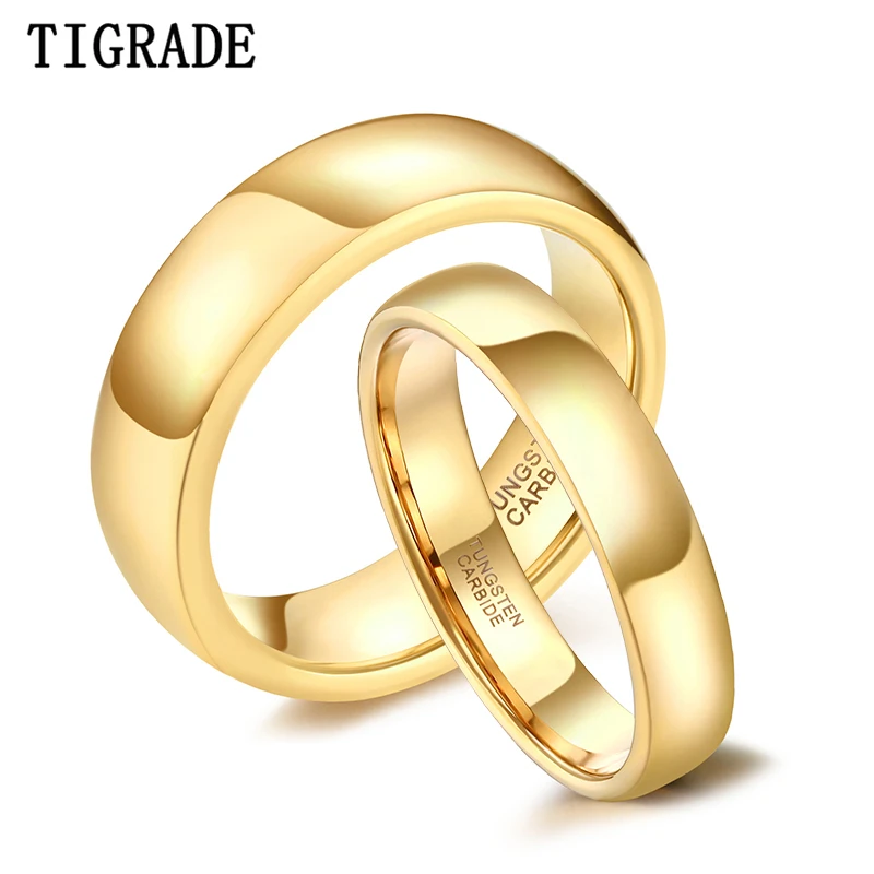 Tigrade Tungsten Ring Couple for Men Women Classic Wedding Engagement Band Gold Color 4mm 6mm Special Write Engraving Name ,Logo