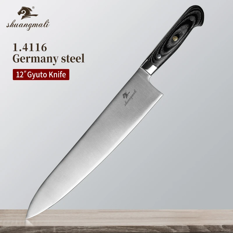 12 Inch Cleaver Gyuto Knife Germany 1.4116 Steel Kitchen Knives Professional Vegetable Slicing Cutting Meat Chef Gyuto Knife