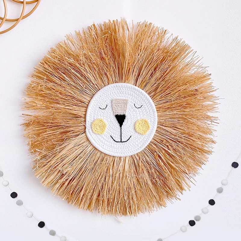 Cartoon Lion Head Hanging Decorations INS Nordic Hand woven Kids Room Decor Cotton Thread Weaving Animal Ornaments Wall Hanging