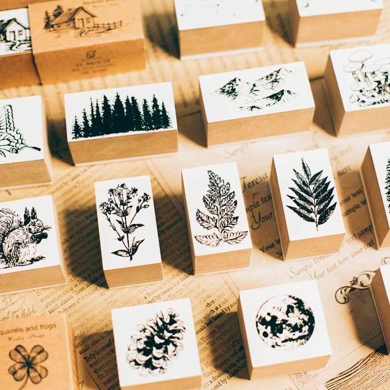 XINAHER Vintage Plants ginkgo star moon stamp DIY wooden rubber stamps for scrapbooking stationery scrapbooking standard stamp