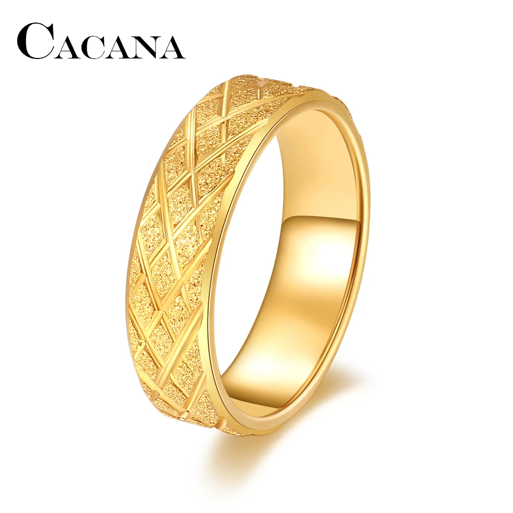 CACANA Matte Wedding Grid crosscut Rings for Couple Gold Titanium Stainless Steel Romantic Anniversary Women  Man Jewelry R2