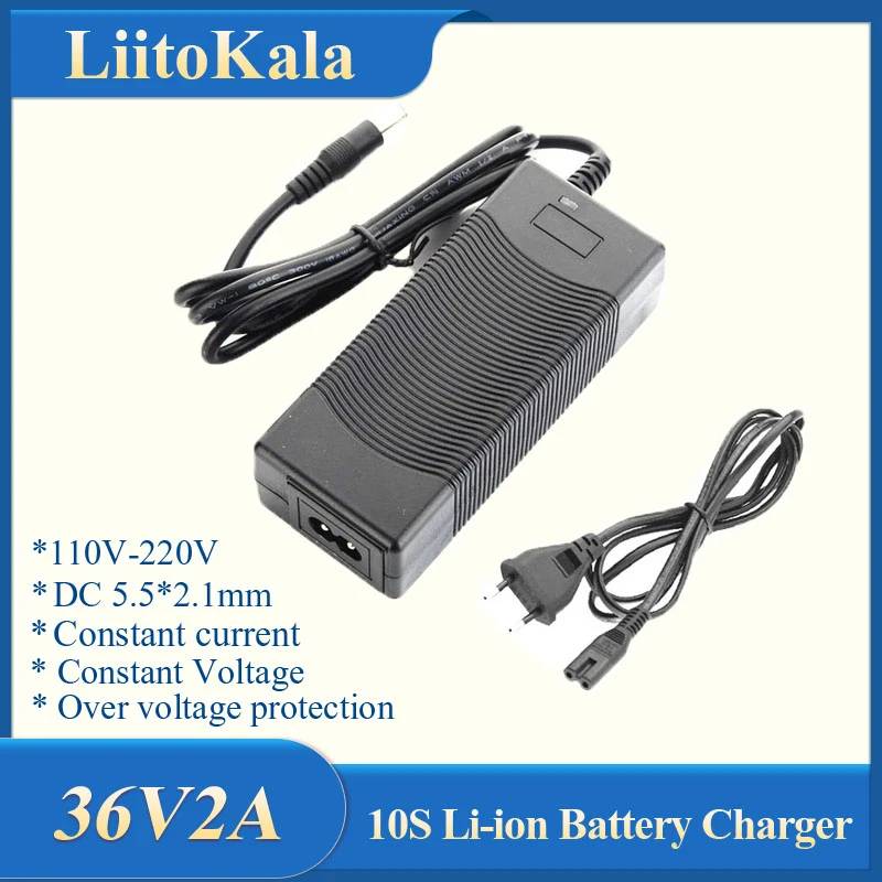 LiitoKala 36V 2A 18650 charger Output 42V 2A Charger Input Lithium Li-ion Li-poly Charger For 10Series 36V Electric Bike