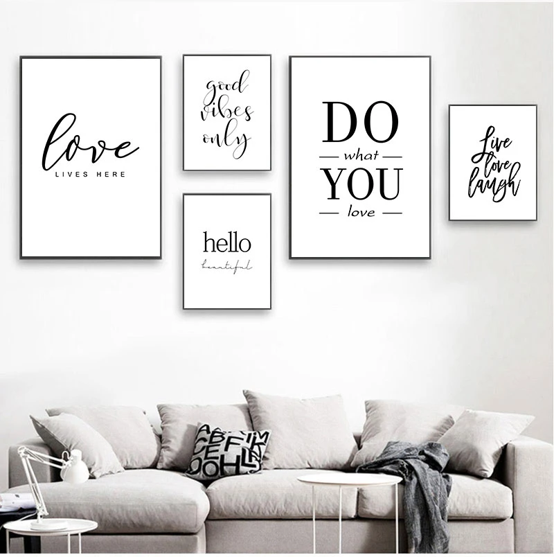 Live Love Laugh Inspiring Quotes Wall Art Canvas Painting Black White Wall Poster Prints For Living Room Modern Home Decor AL132