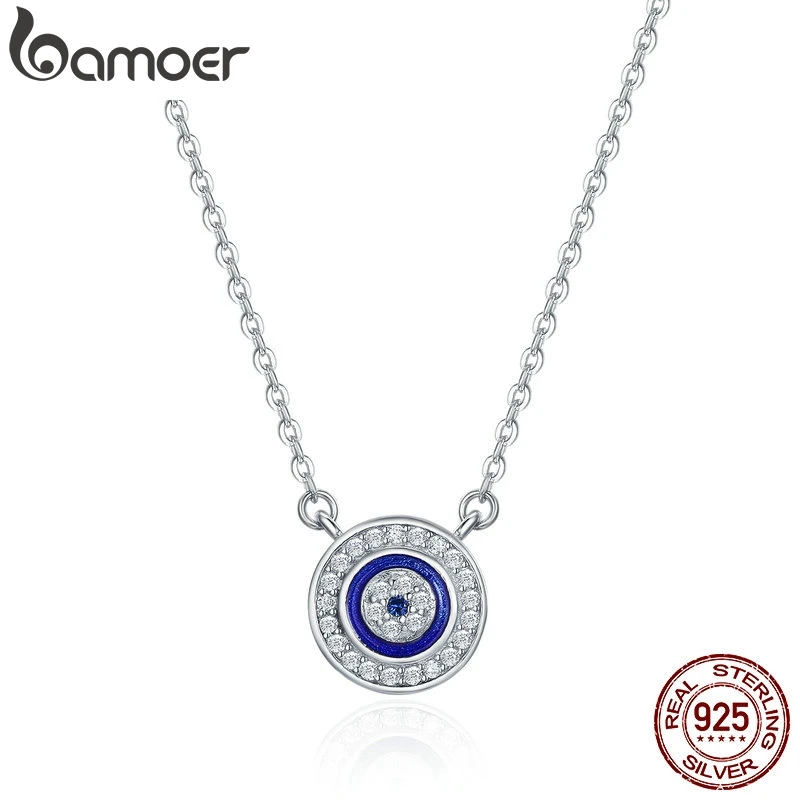 BAMOER Hot Sale 100% 925 Sterling Silver Lucky Blue Eye Clear CZ Pendant Necklace Women Luxury Sterling silver Jewelry SCN165