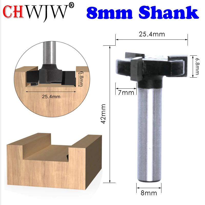 CHWJW 1PC 8mm Shank Flush trim bit Z3 Milling Straight Edge Slotting Milling Cutter Cutting Handle for Wood Woodwork