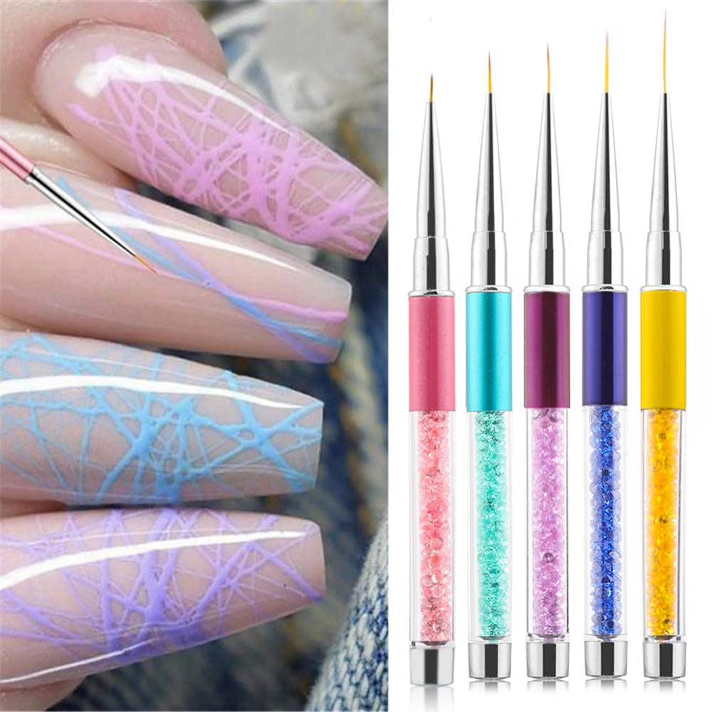 Nail Art Liner Painting Brush Rhinestones Handle DIY UV Gel Acrylic Tips Grid Stripes Drawing Pen Manicure Tools 7/9/11/14/19mm