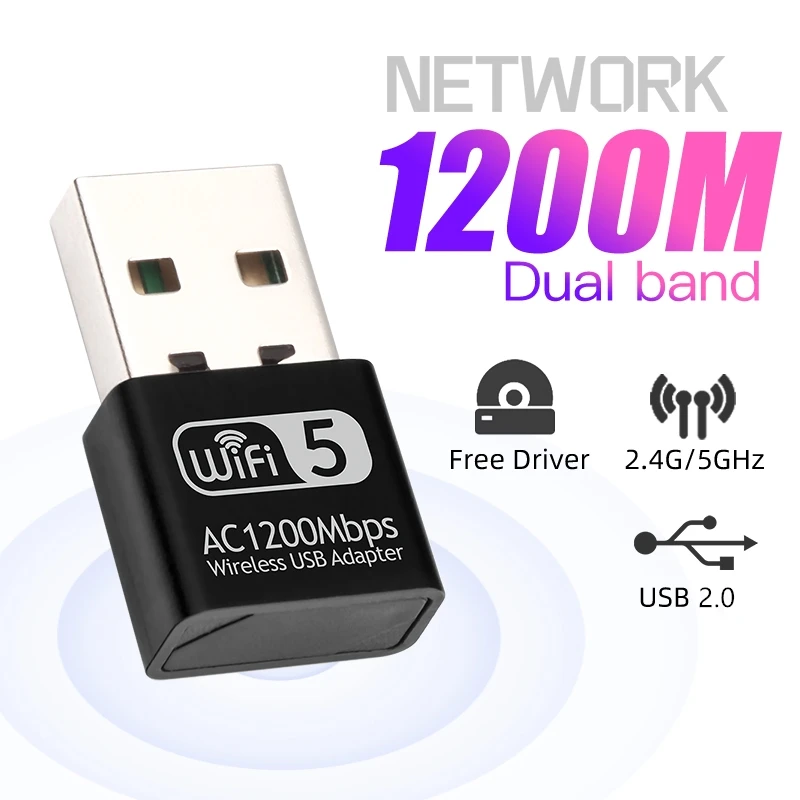 1200Mbps Mini USB Wifi Adapter Network Dual Band 2.4G/5Ghz Ethernet WIFI Lan Adapter Dongle Network Card Wireless Wi-Fi Receiver