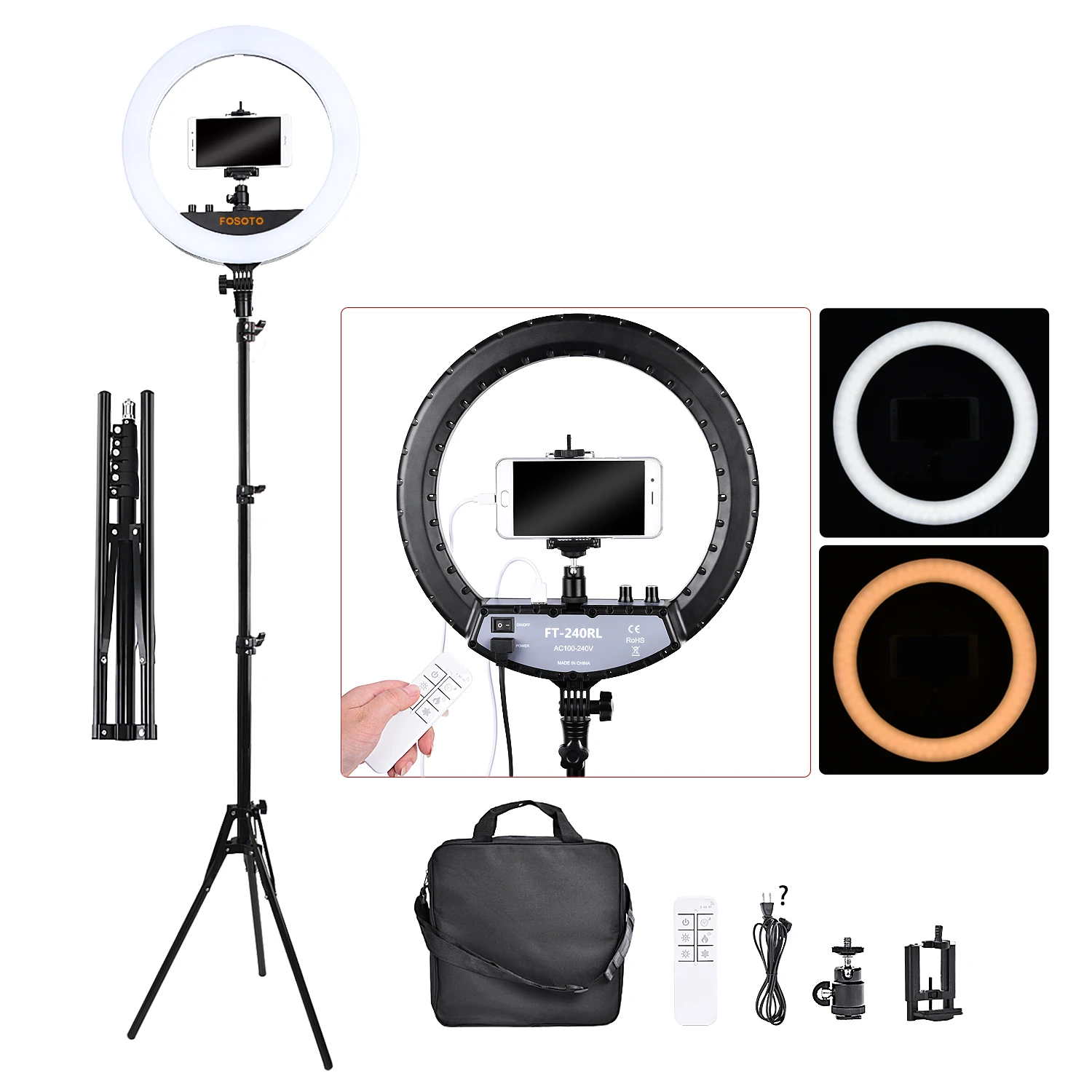 FOSOTO FT-240RL Led Ring Light 14 inch Ring Lamp Video Ringlight Photography lamp With Tripod Remote For Phone Makeup Youtube