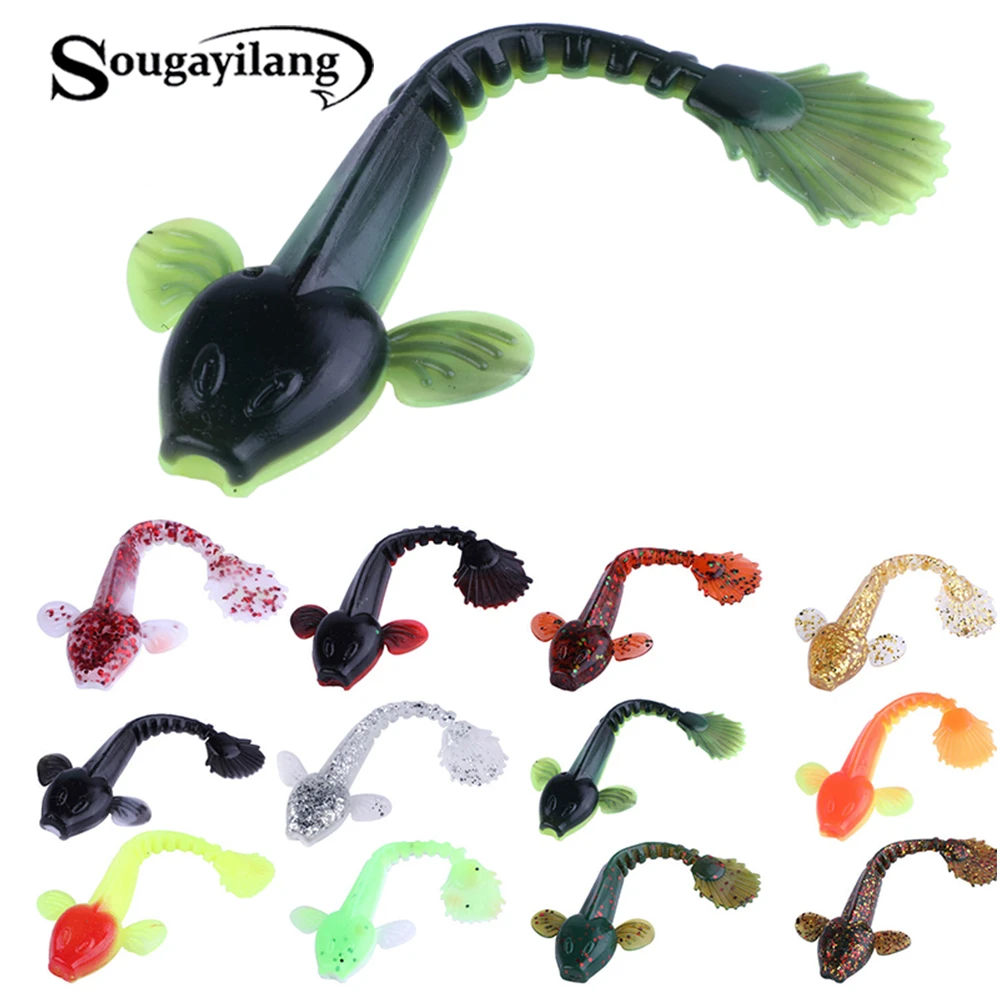 Sougayilang 12Pcs Fishing Lure 90mm 4.5g Easy Shiner Jig Swimbait Artificial Double Color Silicone Soft Bait Carp Bass Lures