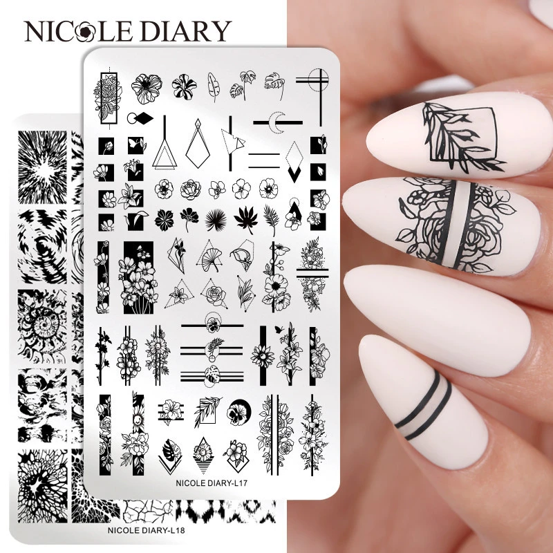 NICOLE DIARY Flowers Pattern Nail Stamping Plates Image Painting Nail Art Stencils Template  Nail Stamp Tools