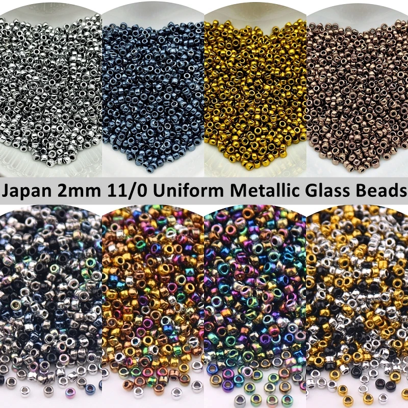 Japan 2mm 11/0 Metallic Glass Seedbeads Metal Color Uniform Round Spacer Glass Beads Charm For DIY Jewelry Making Craft Material