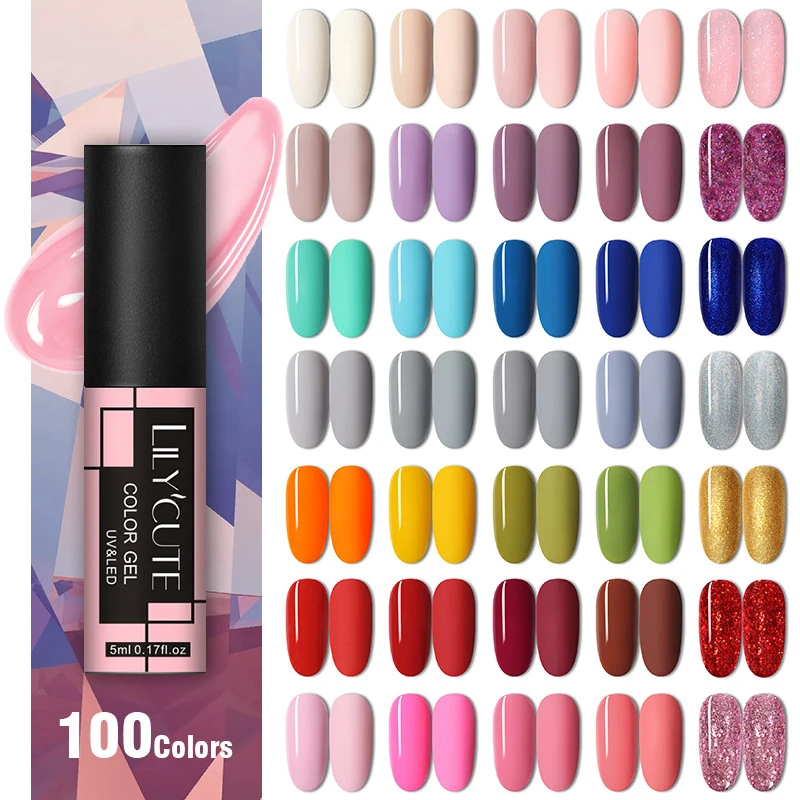 LILYCUTE Matte Effect 100 Colors 5ml UV Gel Nail Polish Nude Glitter Semi Permanent Soak Off UV Gel Varnish Nail Art Varnish