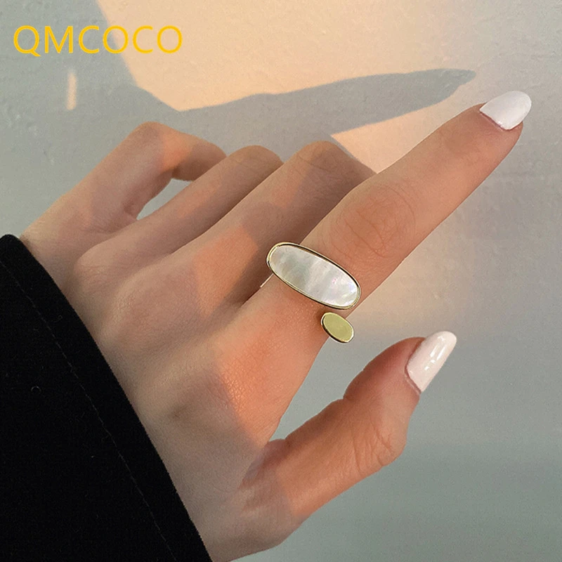 QMCOCO Summer New 925 Silver Shell Geometric Rings For Women Creative Design Fashion Personality Simple Jewelry Birthday Gifts
