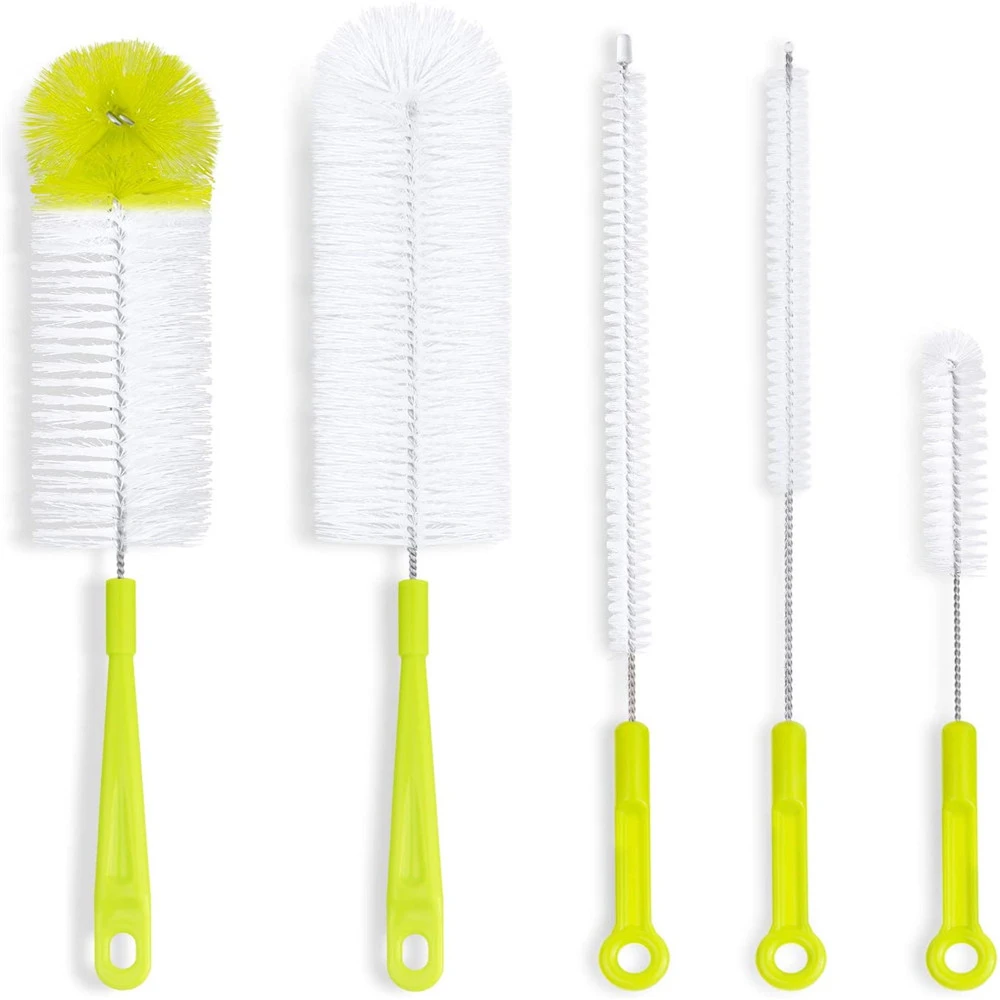 5Pcs Long Handle Cleaning Brush Sets For Narrow-mouth Baby Bottle Pipe Bong Washing Sports Water Bottle Glass Tube Cleaner Tools