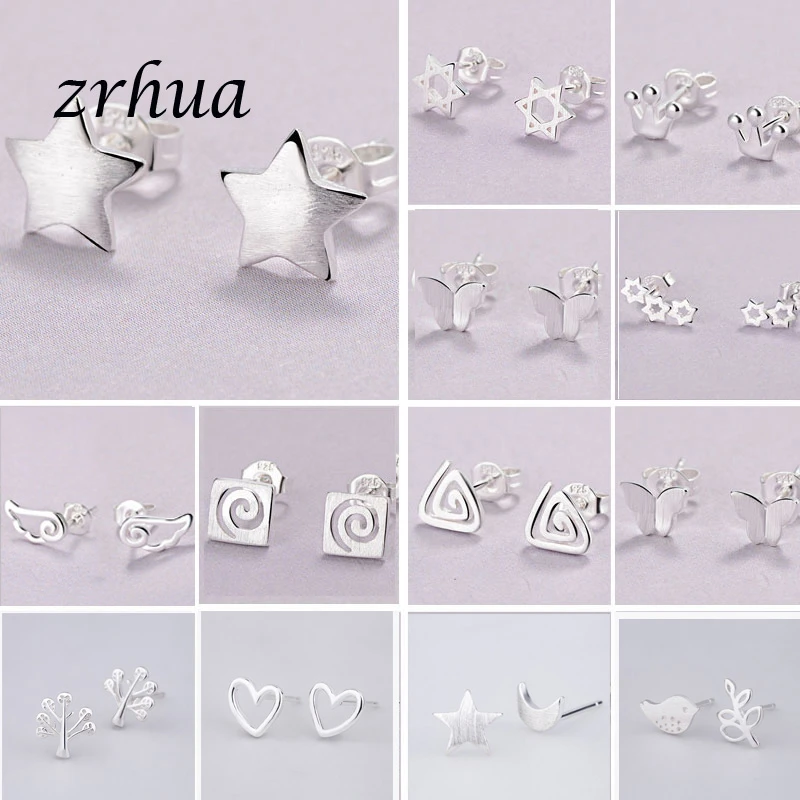 Newest Silver Color Needle Women's Jewelry Fashion Cute Chic Stud Earrings for School Girls Kids Lady Birthday Gifts S925 Stamp