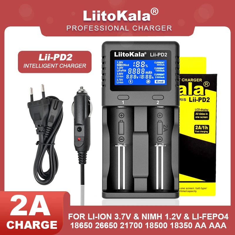 Liitokala Lii-PD2 Lii-PD4 LCD 3.2V 3.7V 3.8V 1.2V 25500 18650 18350 26650 20700 14500 NiMH Lithium LiFePO4 Battery Charger