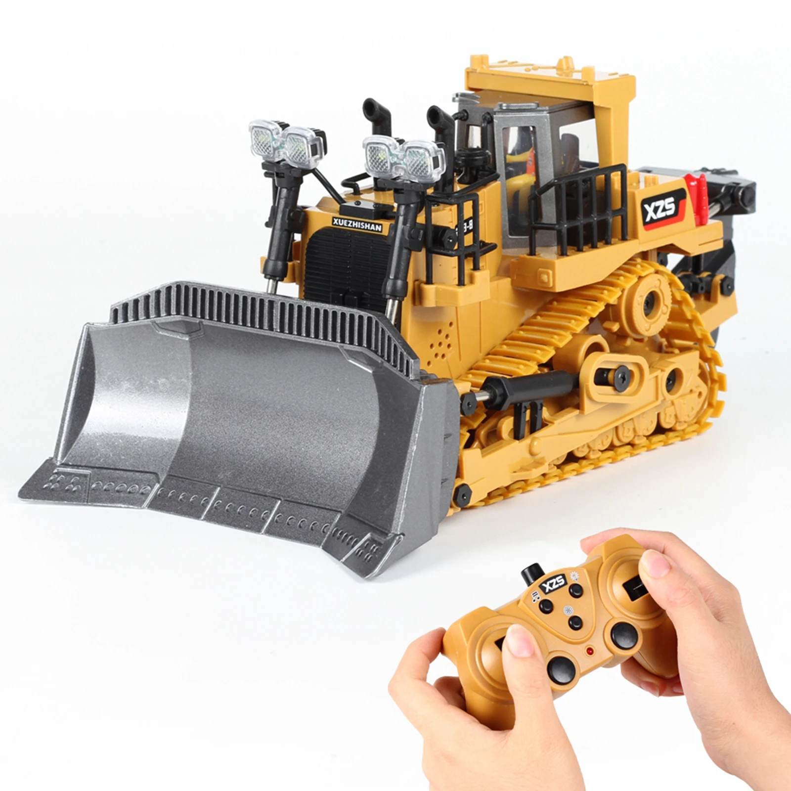 2.4Ghz RC Bulldozer with Light & Sound Construction Diecast Engineering Excavator Plastic/Alloy for Child‘s Gifts--24x13.5x11cm