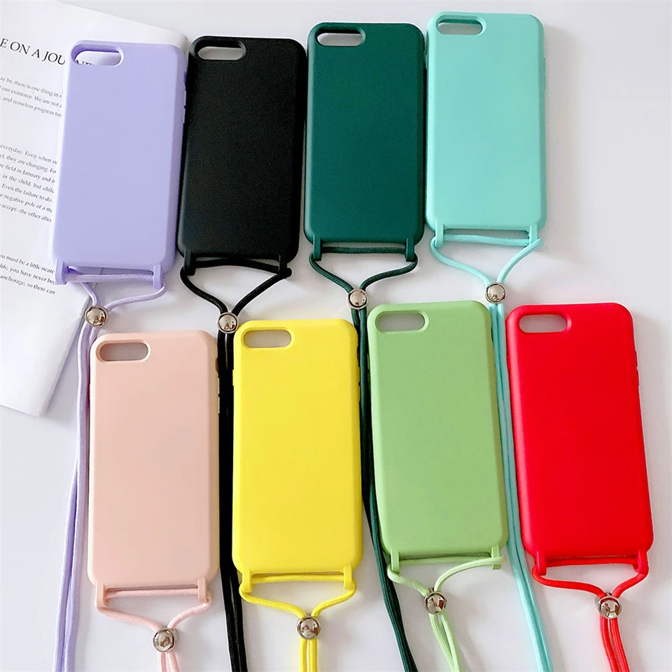 Necklace Lanyard Phone Case For iPhone 11 Pro X XR XS Max 7 8 6 6s Plus Liquid Silicone Case Cord Crossbody with Rope Soft Cover