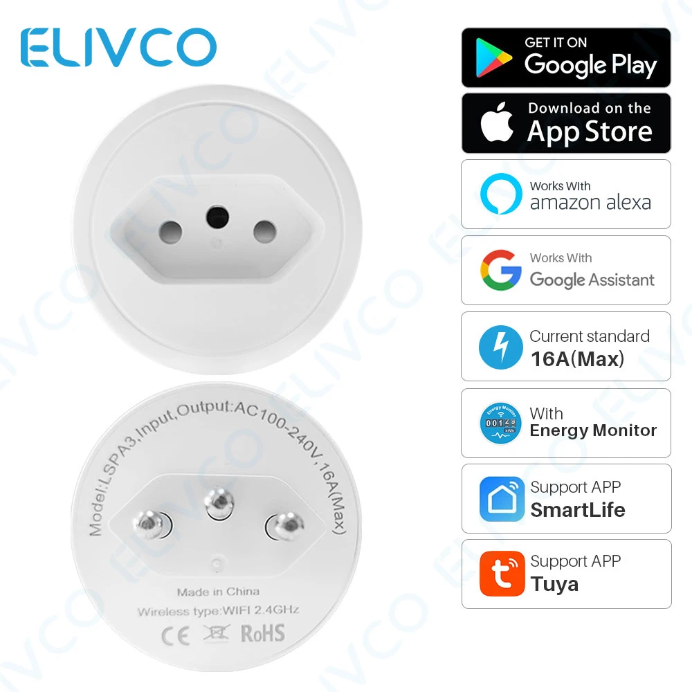 Brazil Wifi Smart Plug 16A Smart Socket With Timer Power Monitor SmartLife APP Voice Control Works For Google Home Alexa