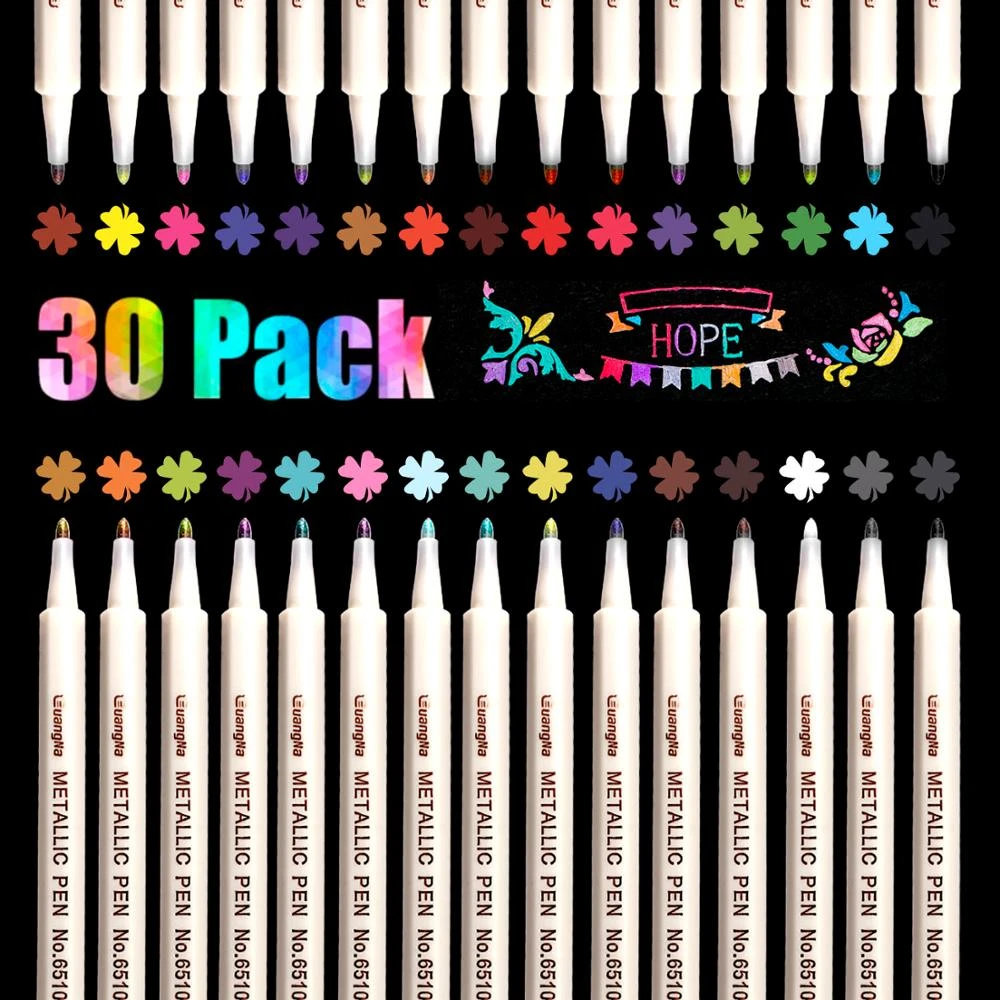 30 Colours Metallic Marker Pens for Glass Paint Rock Painting Stone DIY Card Making Plastic Pottery Wood Metal Surface