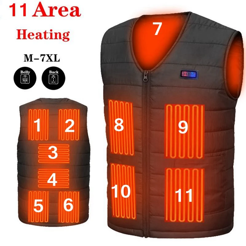 11 Area Heating Vest Men/Women Casual V-neck USB Heated Vest Smart Control Temperature Heating Jacket Cotton Coat Winter Hunting