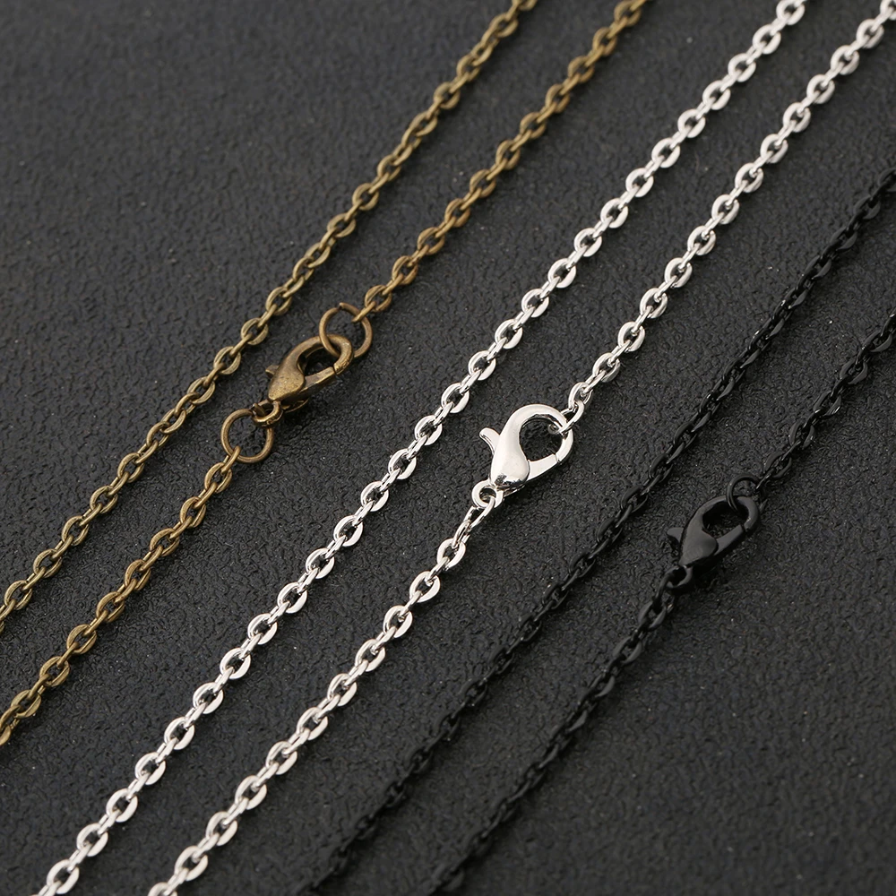 10pcs/lot Rhodium Antique Bronze Color 2x3mm Flat Cable Link Necklace Chain 50cm Length Fit DIY Necklace Jewelry Making Findings