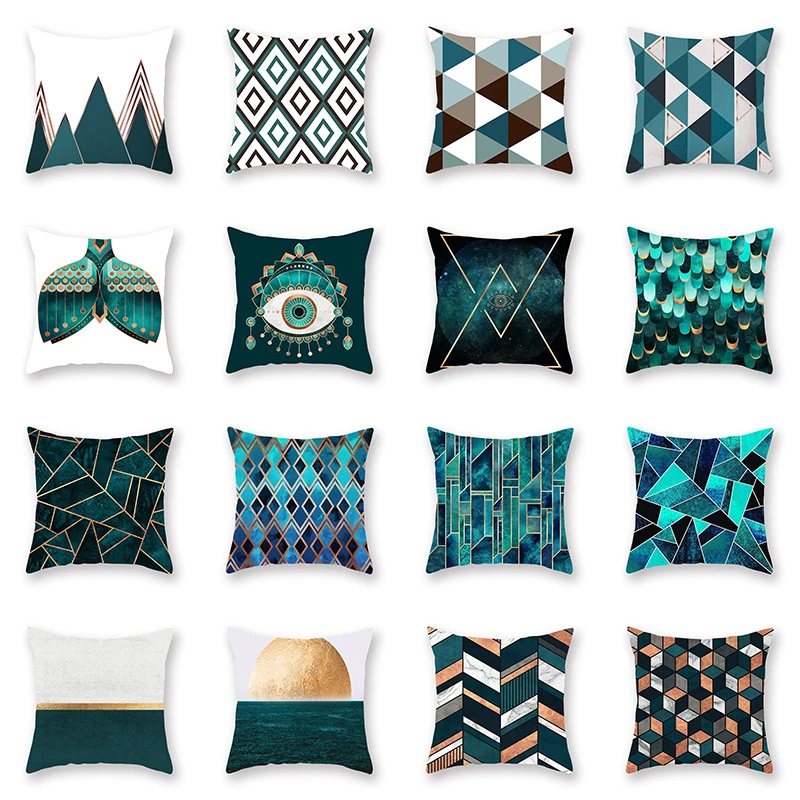 Nordic Green Geometric Decorative Pillow Cushion Covers Pillowcase Cushions for Sofa Polyester Pillowcover Cuscini Decorative