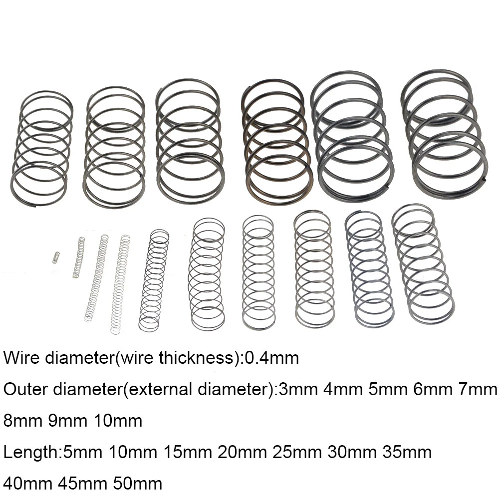 10PCS 0.4*3 4 5 6 7 8 9 10mm*5-50mm Spring Steel Small Compression Release Mechanical Return Spring Pressure Spring OD 3mm 4mm