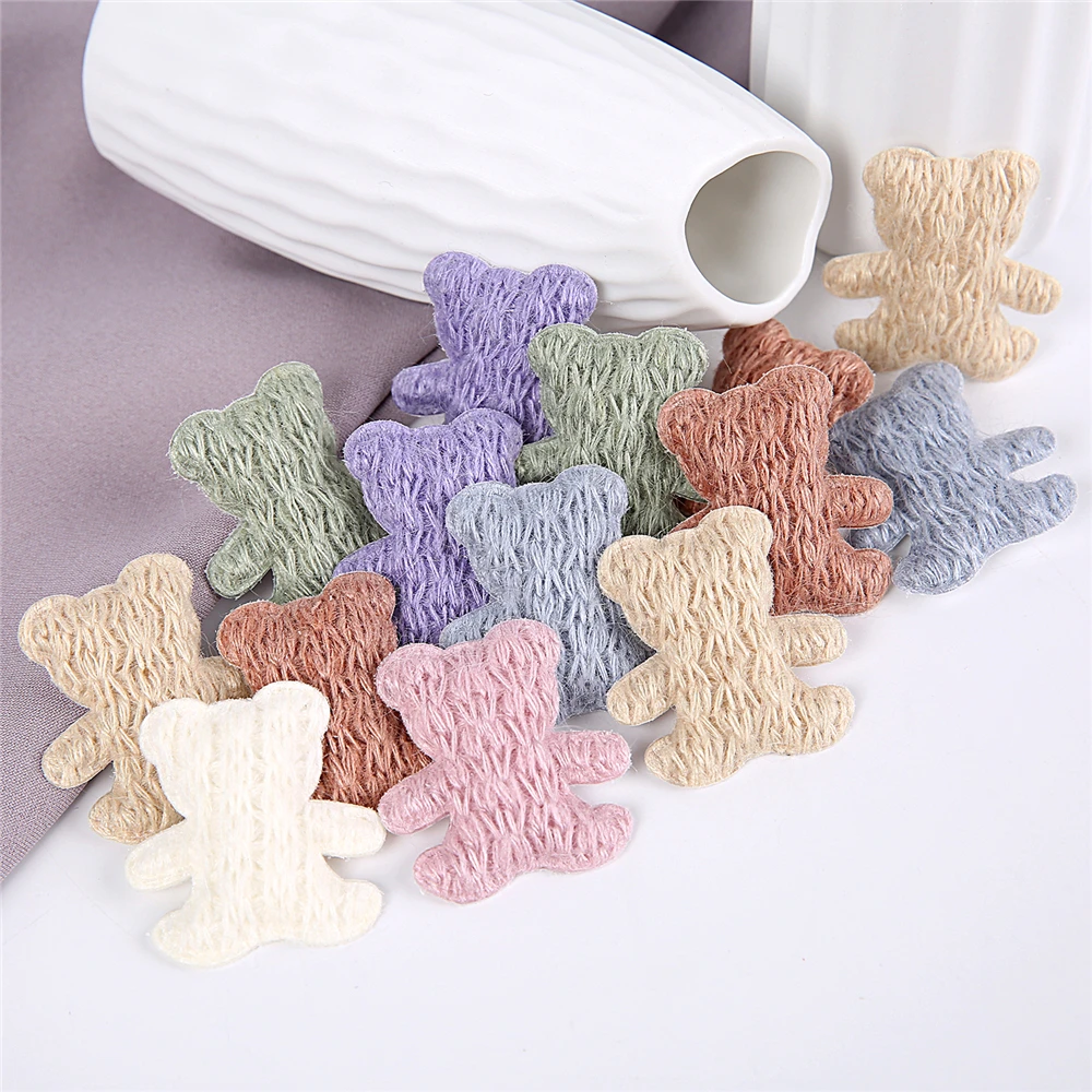 10Pcs 4*4cm Handmade Felt Bear Padded Appliques For Baby's Hair Clip Crafts Headwear Earring Necklace Decorations Accessories