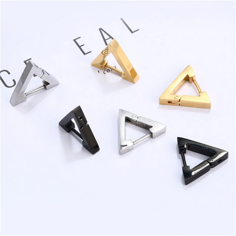 Rinhoo 1 Pcs Triangle Unisex Punk Rock Earrings Stainless Steel Women Men Stud Earring Pierced Push-Back Ear Plug Jewelry Gift