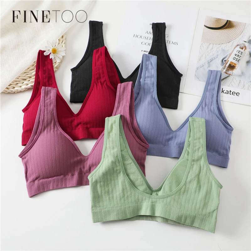 FINETOO Padded Tops Women Candy Color Bralette Ladies Deep V Tanks M-XL Sexy Backless Top Comfortable Underwear Female Lingerie