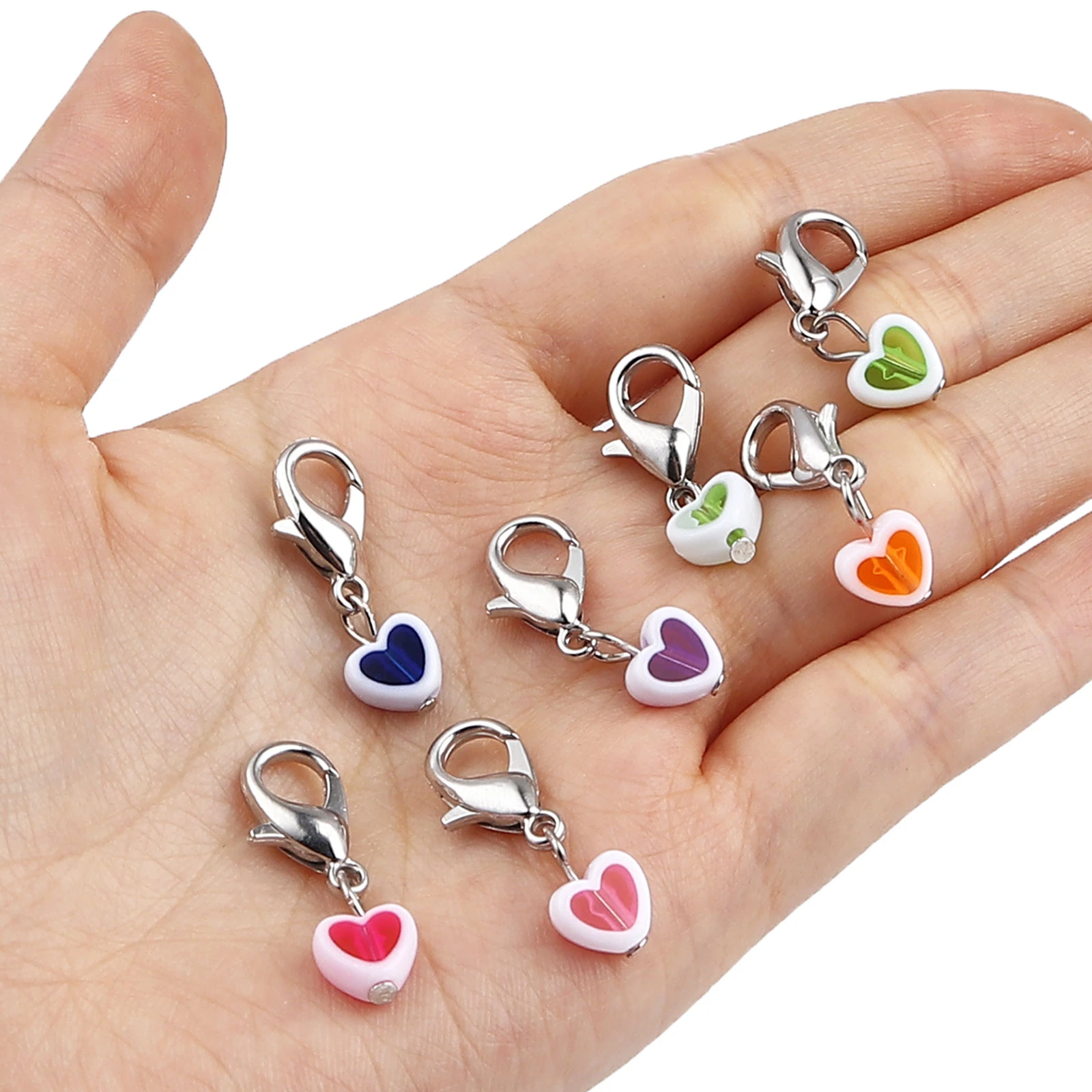 12 PCs Pearlized Round Heart Knitting Stitch Markers For Knitting Tools Zinc Based Alloy & Acrylic Silver Color At Random Color