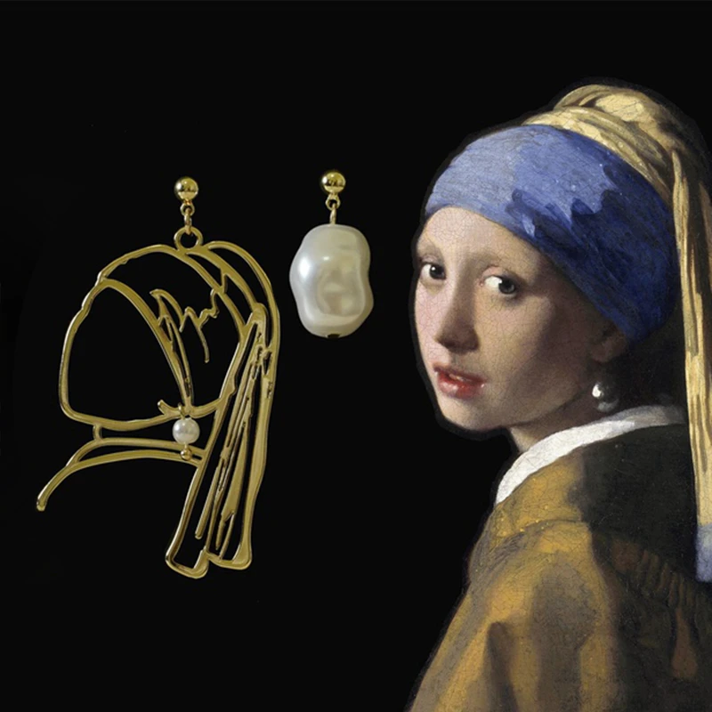 Original Lines Metallic Earrings For Women The Artist Series Vermeer Girl With A Pearl Earring Gold And Silver Earring For Femme