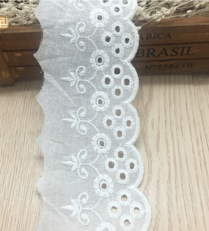 5 Meters Pure white Lace Fabric Skirt Cotton Cloth Embroidery Fabric DIY Fabric Clothing Accessories 6.5CM Width
