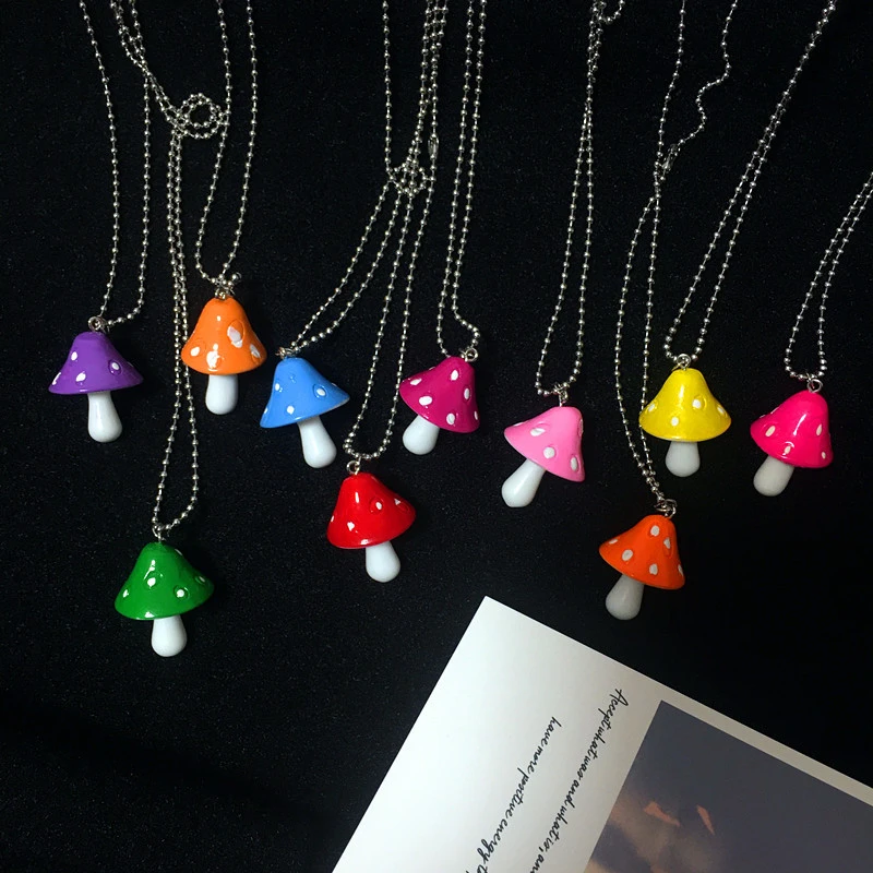 New Fashion Resin Cartoon Imitation Mushroom Pendant Necklace For Women Men Colorful Simple Cute Charm Necklaces Jewelry Gift