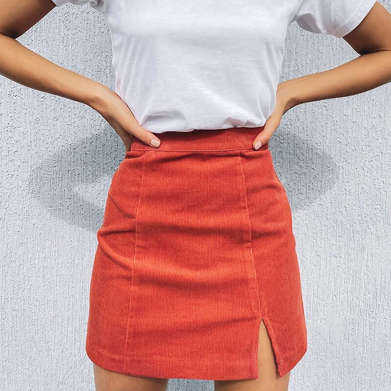 Woman corduroy skirt summer sexy mini Vintage harajuku skirts mini  slit slim high waist straight skirt ladies korean style 2020