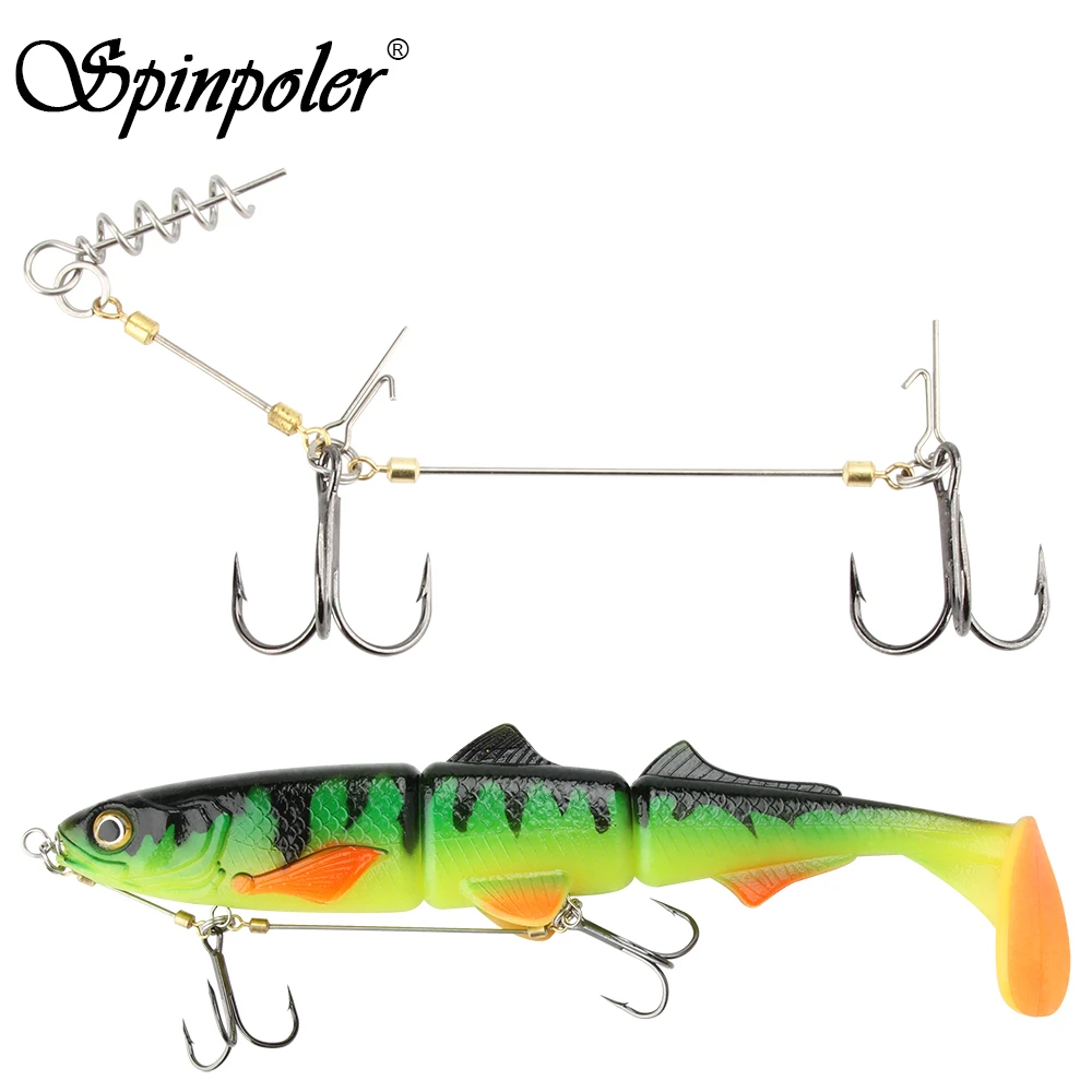 Spinpole Stinger Fishing Rig Hook for Big Shad Center Pin Screw Connector Set Pike Bass Perch Bait Barbed Sharp Treble Fish Hook