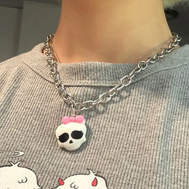 Hip Hop Punk Skull Heart Pendant Necklace Fashion Jewelry For Men Women Party Club Gifts Skeleton Choker Necklace New Arrival