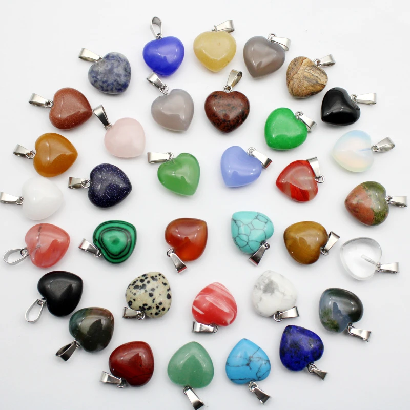 Wholesa 30pcs 16mm natural aventurine stone malachite agates crystal heart pendant for DIY jewelry making necklace Accessories