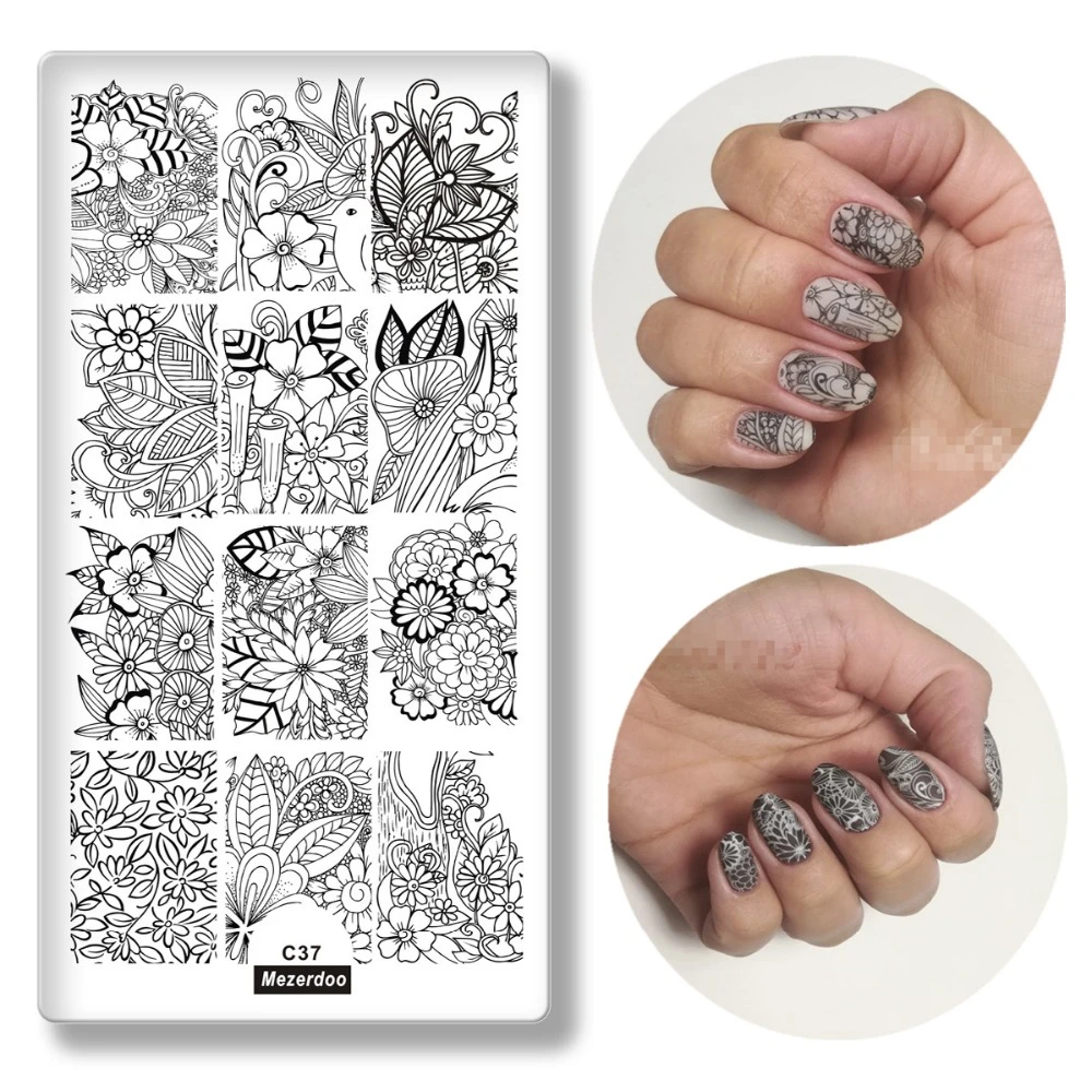 Mezerdoo Lace Flower Pattern Nail Stamping Plates Leaves Image Stamping Printing Nail Art Templates DIY Manicure Stamp Tools C37