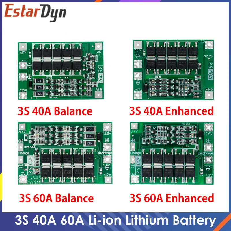 3S 40A 60A  Li-ion Lithium Battery 18650 Charger BMS Protection Board with Balance For Drill Motor 12.6V 13.6V Lipo Cell Module
