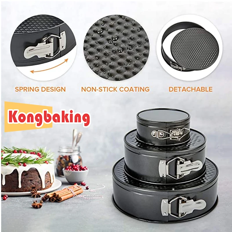 KongBaking Removable Bottom Non-Stick Metal Bake Mould Round Cake Pan Bakeware Detachable Carbon Steel Cake Molds Cake Tool